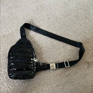 Black Leather Crossbody Bag with Silver Accents